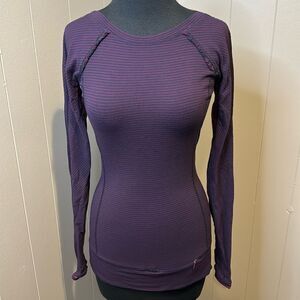 LULULEMON Women's Plum Hyper Stripe Full Tilt Long Sleeve Top. Lace venting.